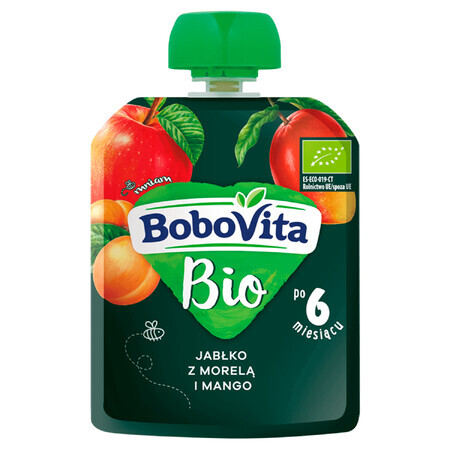 BoboVita Bio Mousse in tubetto, mela con albicocca e mango, dopo 6 mesi, 80 g DATA SCORTA