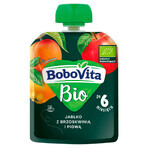 BoboVita Bio Mousse in tubetto, mela con pesca e mela cotogna, dopo 6 mesi, 80 g DATA SCORTA