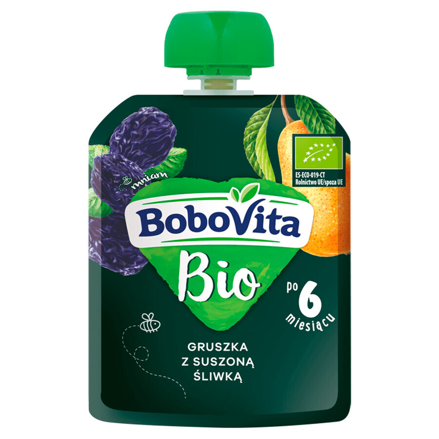 BoboVita Mousse in tubo, pera con prugna essiccata dopo 6 mesi, 80 g DATA CORTA