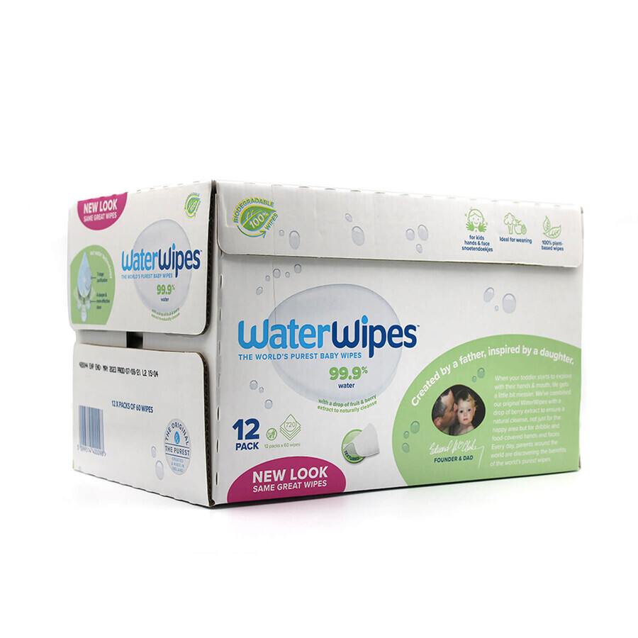 WaterWipes Soapberry Kids Bio, salviette umidificate, acqua con estratto di bacche di sapone, dalla nascita in poi, 12 x 60 pezzi CONFEZIONE DANNEGGIATA