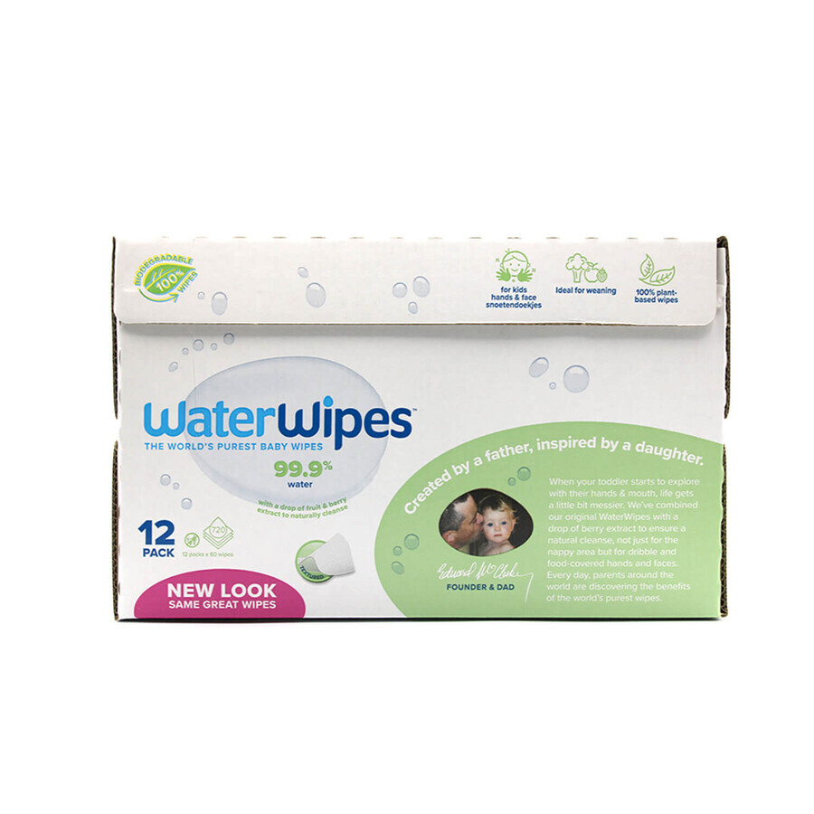 WaterWipes Soapberry Kids Bio, salviette umidificate, acqua con estratto di bacche di sapone, dalla nascita in poi, 12 x 60 pezzi CONFEZIONE DANNEGGIATA