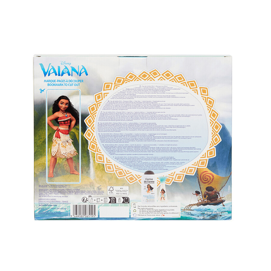 Set Corine De Farme Disney Vaiana, Eau de Toilette, 30 ml + Gel doccia, 300 ml + Fermagli per capelli, 2 pezzi + Bracciale, 1 pezzo CONFEZIONE ROTTA