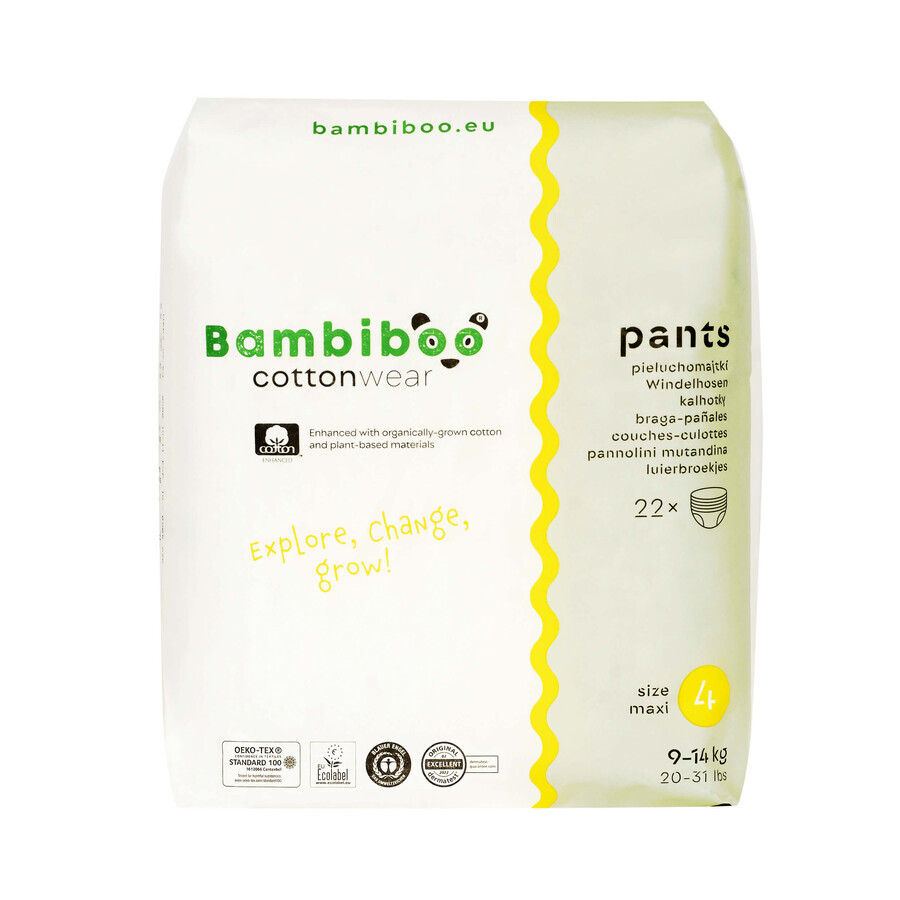 Bambiboo Cottonwear, Wegwerfwindeln aus Bio-Baumwolle, Maxi, Größe 4, 9-14 kg, 22 Stück