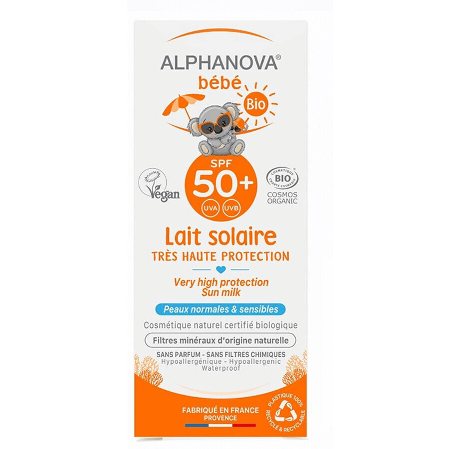 Alphanova Bebe, crème solaire, hypoallergénique, SPF 50+, 50 ml