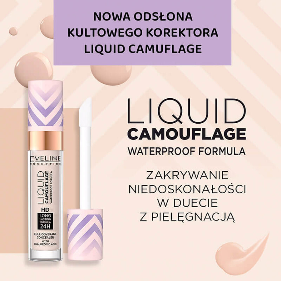 Eveline Cosmetics Liquid Camuflage, corector rezistent la apă cu acid hialuronic, Nr. 01, Porțelan deschis, 7 ml