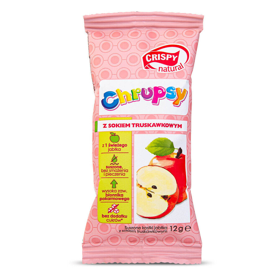 Crispy Natural Crisps, dried apple cubes with strawberry juice, 12 g