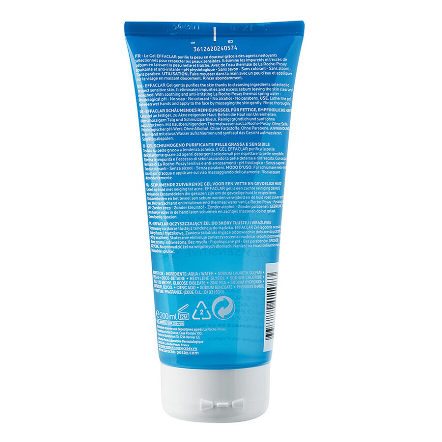 La Roche-Posay Effaclar, gel purificante per pelli grasse e sensibili, 200 ml