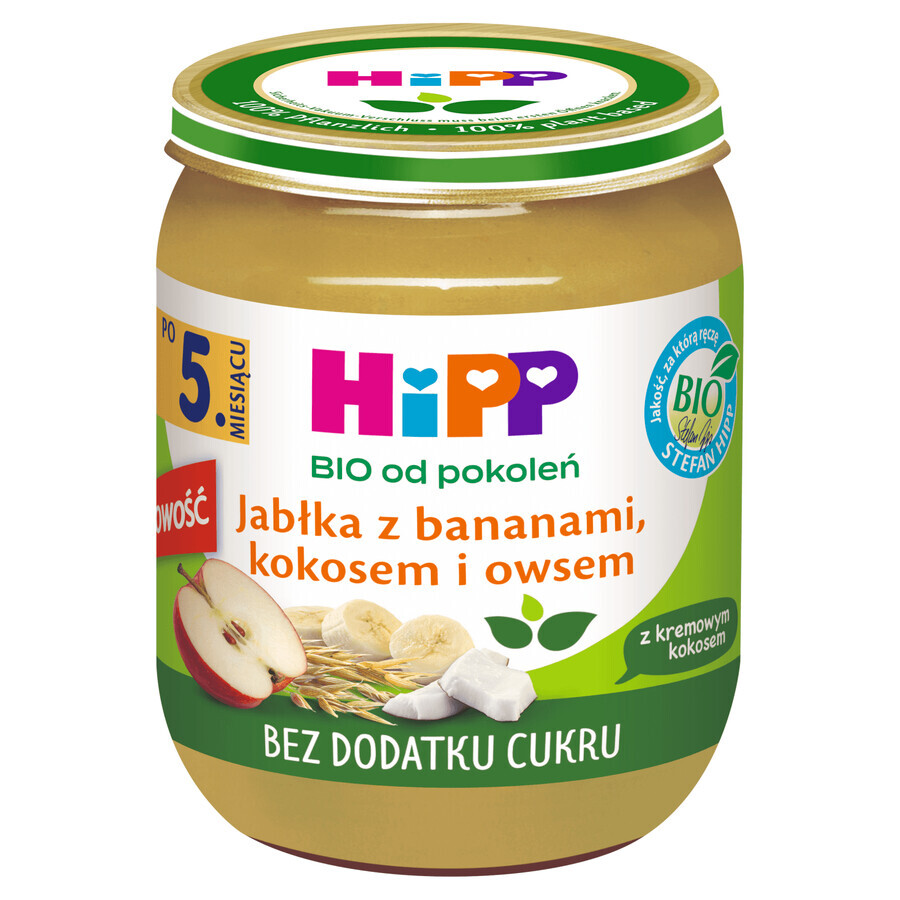 HiPP Frutas y Cereales Bio, manzana con plátano, coco y avena, después de 5 meses, 160 g