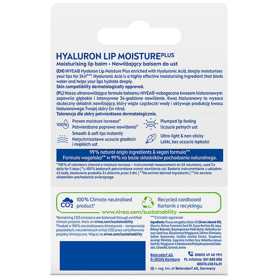 Nivea Hyaluron, balsamo trasparente per labbra, 5,2 g