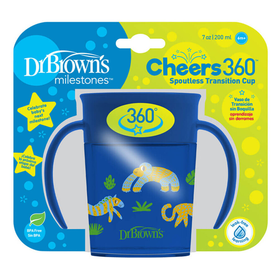 Dr Brown's, 360° taza para beber, azul, 200 ml, a partir de 6 meses, 1 unidad