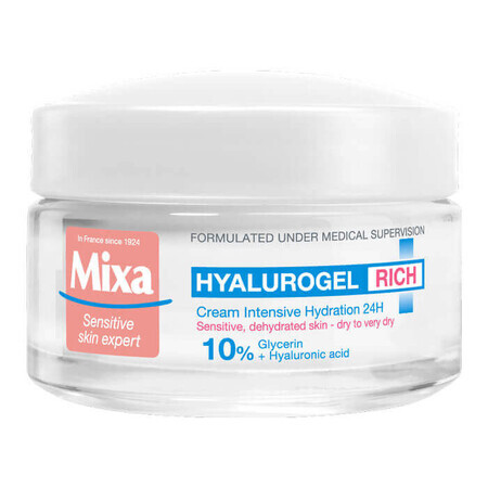 Hyaluronic acid 24h intense moisturizing cream for dry and very dry skin Hyalurogel Rich, 50 ml, Mixa