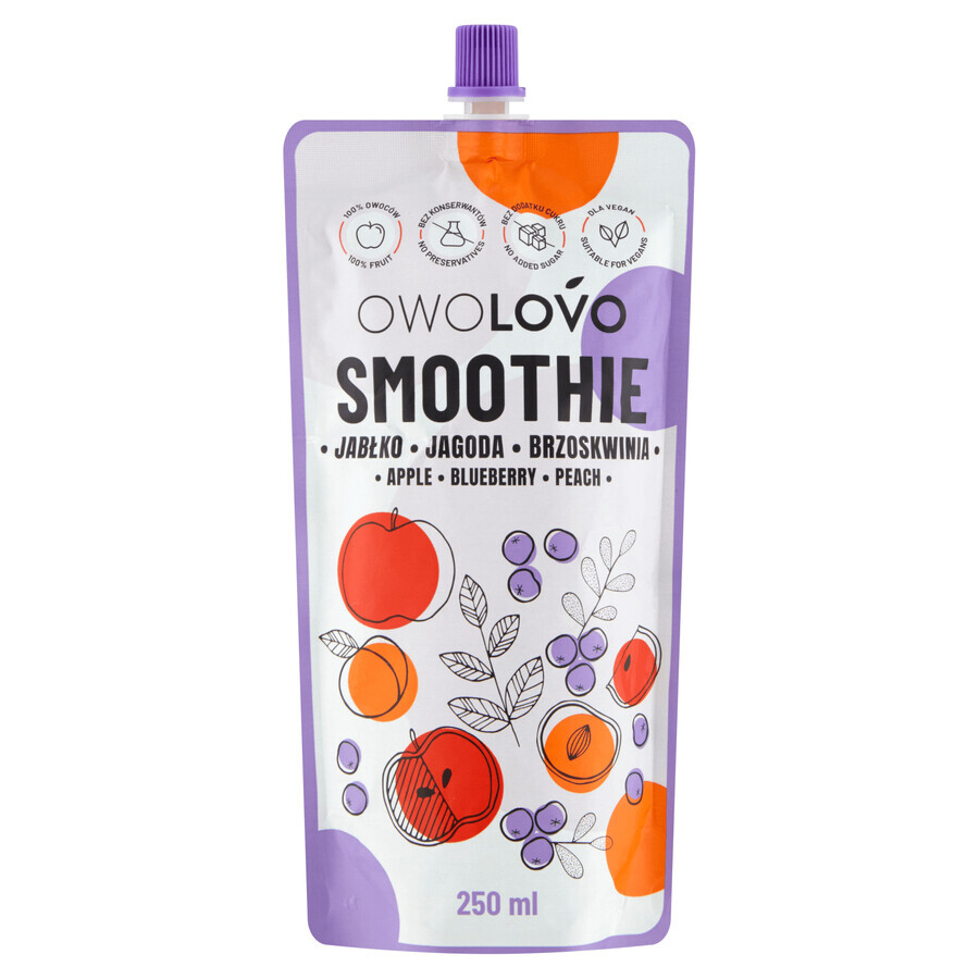 Owolovo Smoothie en tube, pomme, myrtille, pêche, 250 ml