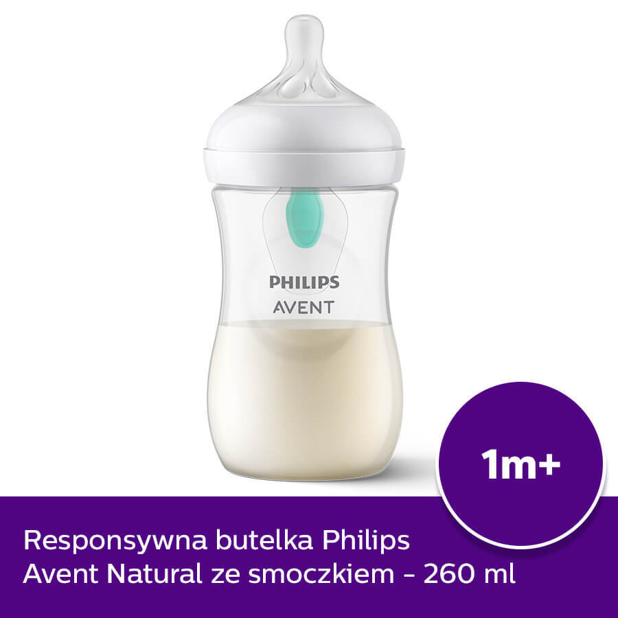 Avent Natural Response, biberon con tettarella reattiva, con valvola AirFree, flusso 3, SCY673/01, dopo 1 mese, 260 ml 