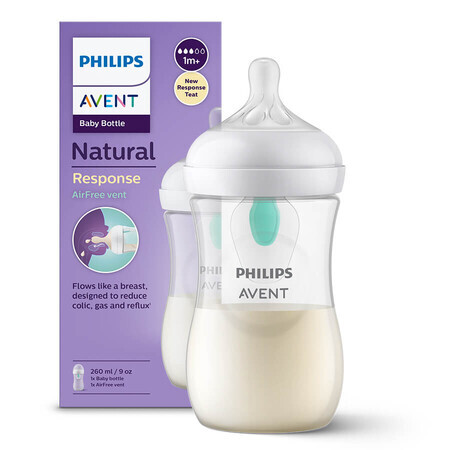 Avent Natural Response, biberon con tettarella reattiva, con valvola AirFree, flusso 3, SCY673/01, dopo 1 mese, 260 ml 