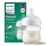 Avent Natural Response, biberon in vetro con tettarella reattiva, flusso 2, SCY930/01, dalla nascita, 120 ml 