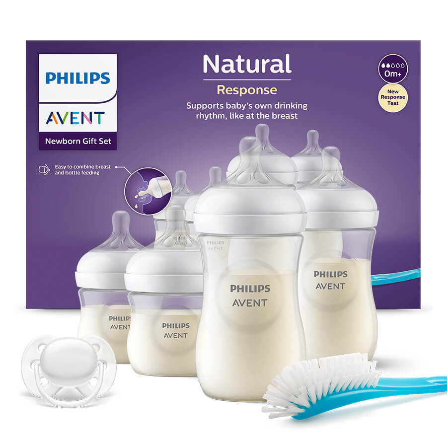 Avent Natural Response, set di 4 biberon reattivi + spazzolino per la pulizia + succhietto ultra morbido, SCD838/11