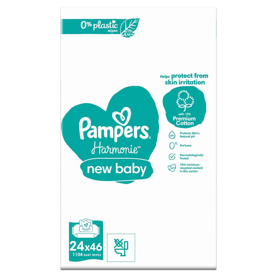 Pampers Harmonie New Baby, salviette umidificate, 24 x 46 pz.