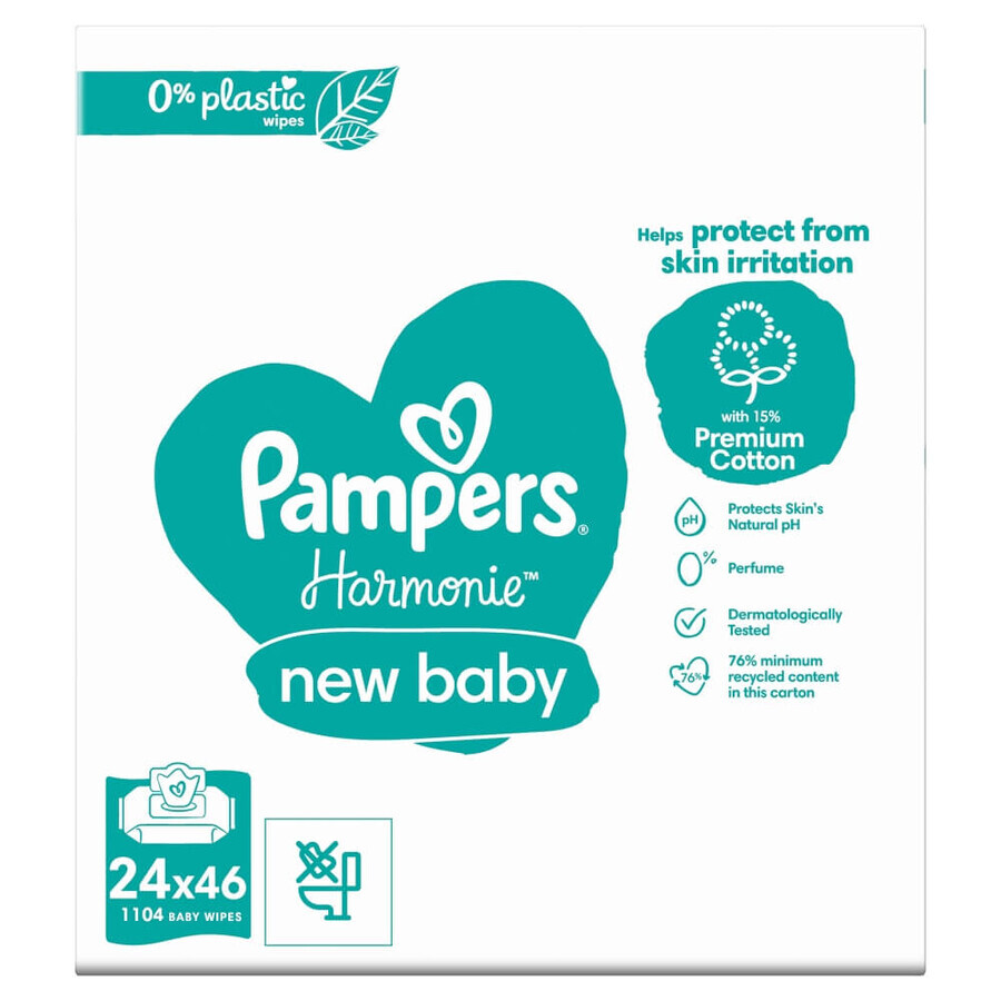 Pampers Harmonie New Baby, salviette umidificate, 24 x 46 pz.