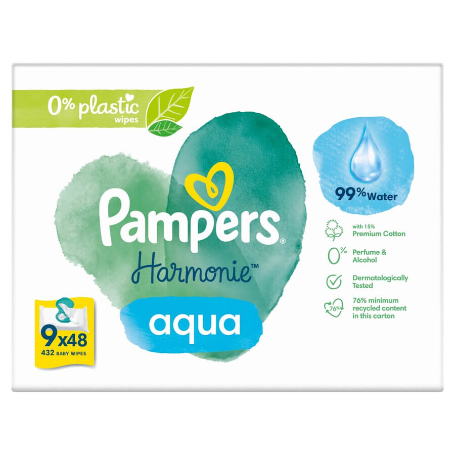 Pampers Harmonie Aqua, salviette umidificate, 9 x 48 pz.