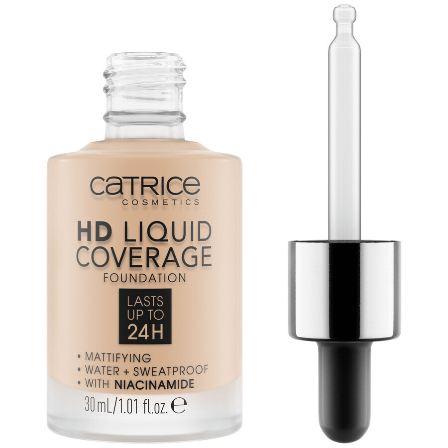 Catrice HD Liquid Coverage Foundation 24H, fondotinta liquido, 010 Light Beige, 30 ml