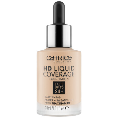 Catrice HD Liquid Coverage Foundation 24H, fondotinta liquido, 010 Light Beige, 30 ml