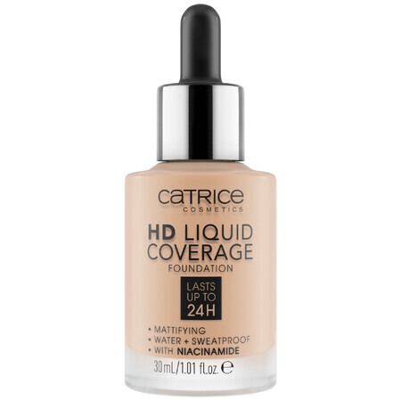 Catrice HD Liquid Coverage Foundation 24H, fondotinta a copertura liquida, 030 Sand Beige, 30 ml