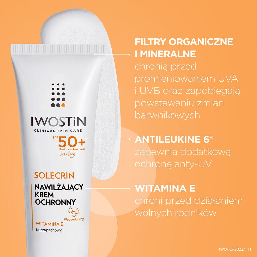 Iwostin Solecrin Set, feuchtigkeitsspendende Schutzcreme, empfindliche, normale und trockene Haut, SPF 50+, 2 x 50 ml + Strandball gratis