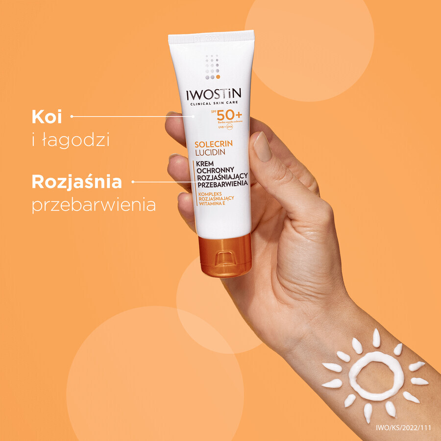 Iwostin Solecrin Lucidin Set, Schutzcreme Aufhellung Hyperpigmentierung, SPF 50+, 2 x 50 ml + Strandball gratis