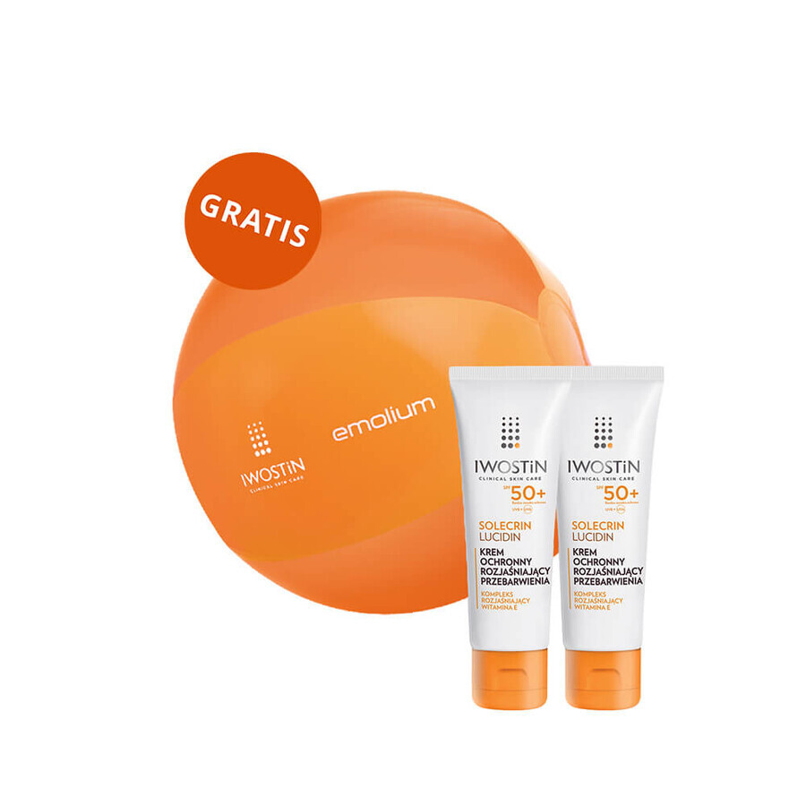 Iwostin Solecrin Lucidin Set, Schutzcreme Aufhellung Hyperpigmentierung, SPF 50+, 2 x 50 ml + Strandball gratis