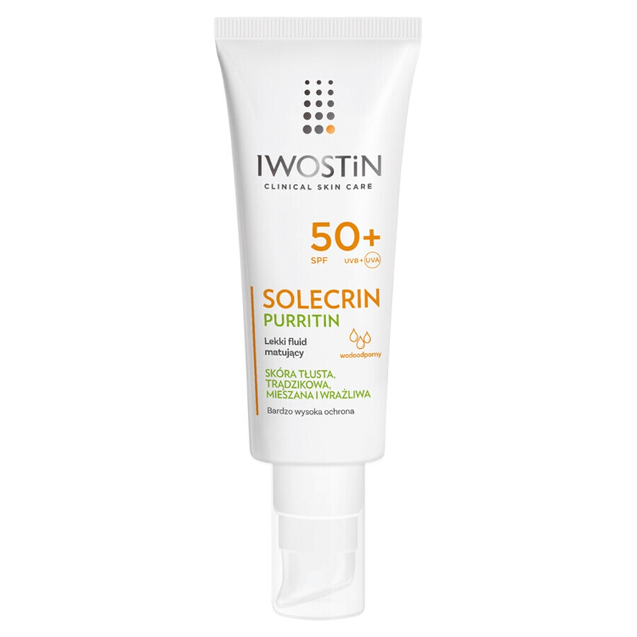 Iwostin Solecrin Purritin set, fluido matificante ligero, SPF 50+, 2 x 40 ml + pelota de playa de regalo