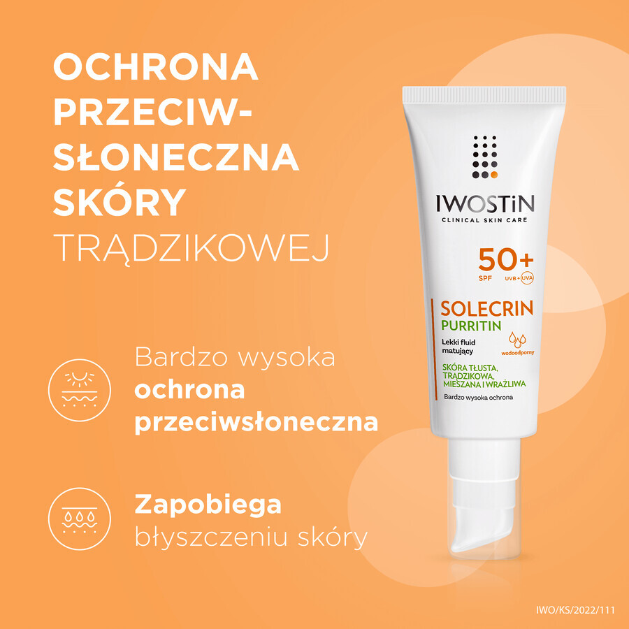 Iwostin Solecrin Purritin set, fluido matificante ligero, SPF 50+, 2 x 40 ml + pelota de playa de regalo