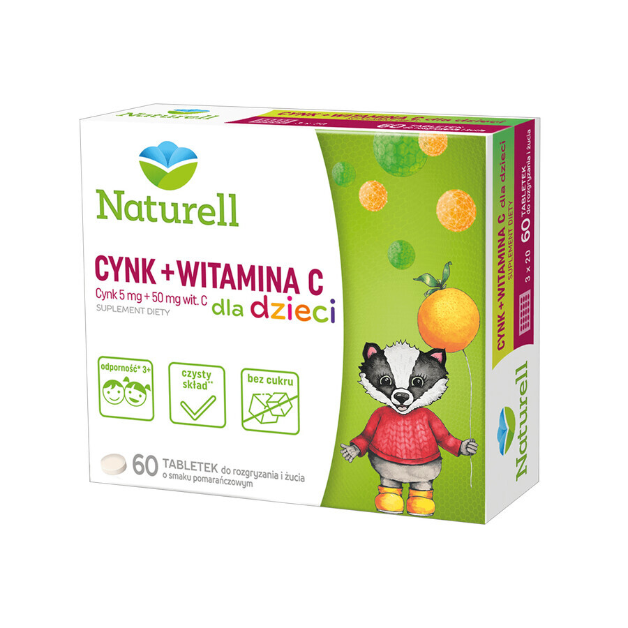 Naturell Zinco + Vitamina C per bambini, gusto arancia, 60 compresse masticabili