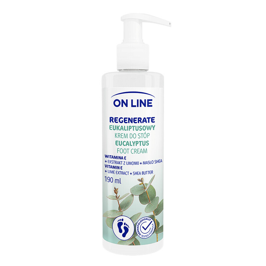 On Line Regenerate, crema para pies, eucalipto, 190 ml