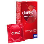 Durex Feel Thin Classic, préservatifs avec plus de lubrifiant, fins, 12 pièces