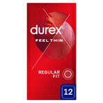 Durex Feel Thin Classic, préservatifs avec plus de lubrifiant, fins, 12 pièces