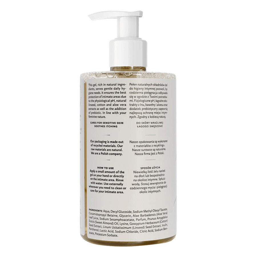 Hagi Lino e Cotone, gel naturale per l'igiene intima con prebiotico, per pelli sensibili e normali, 300 ml