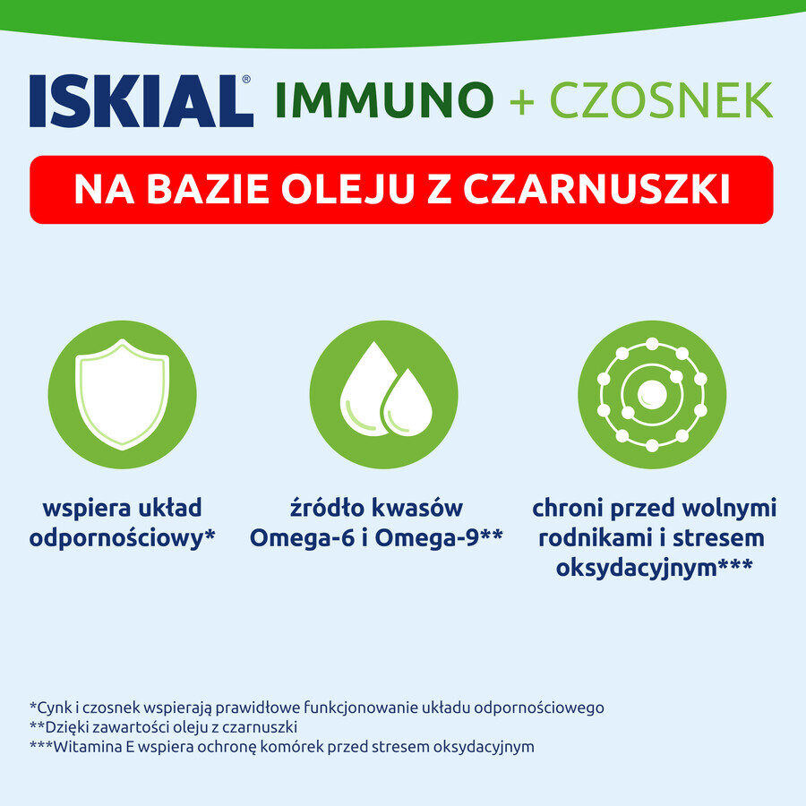 Iskial Immuno + Knoblauch, für Kinder ab 6 Jahren und Erwachsene, 60 Kapseln