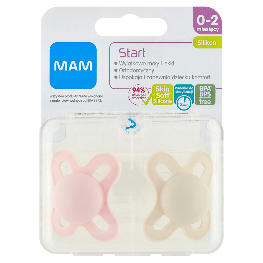 MAM Start, ciuccio, silicone, ortodontico, Non stampato Matt, bambina, 0-2 mesi, 2 pezzi