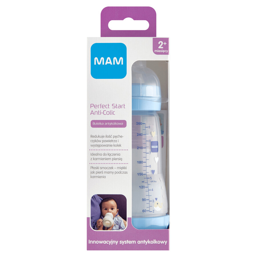 MAM Perfect Start Anti-Colic, biberon anticolica, Better Together, bambino, da 2 mesi, 260 ml