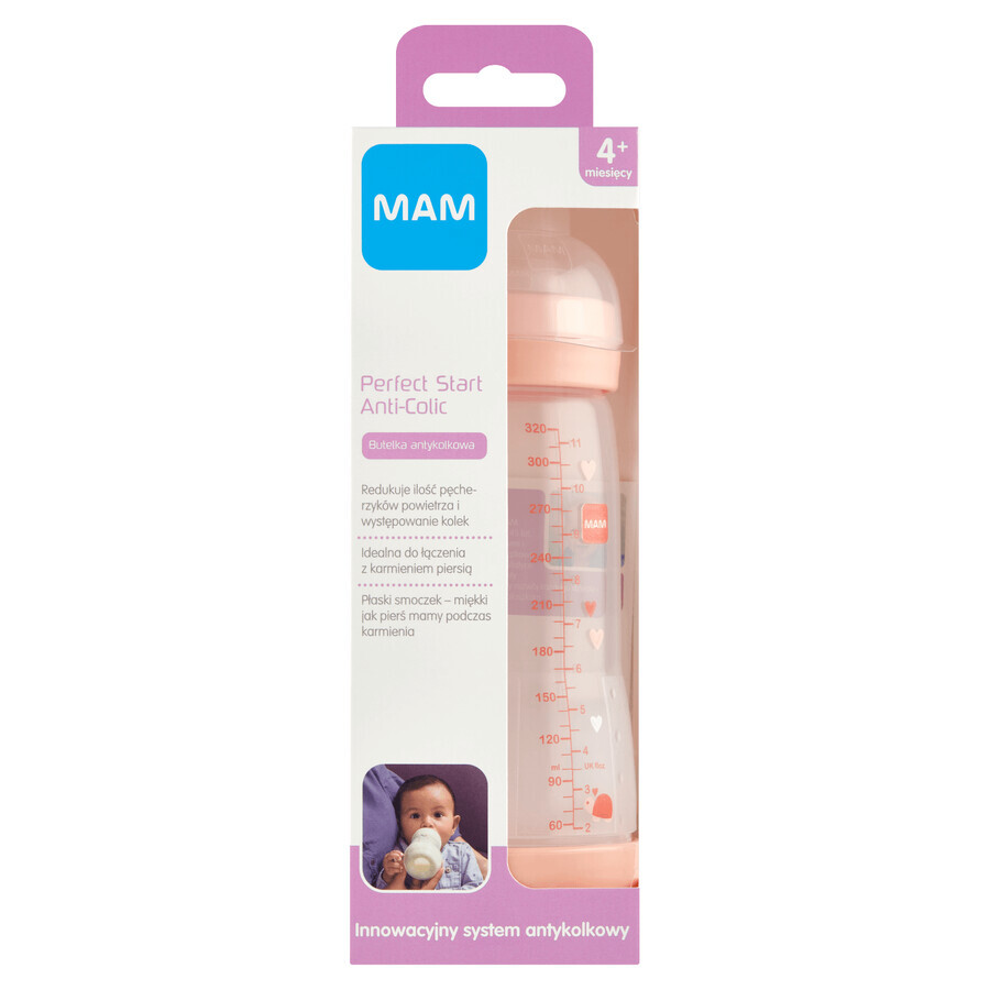 MAM Perfect Start Anti-Colic, biberon anticolica, Better Together, bambina, da 4 mesi, 320 ml