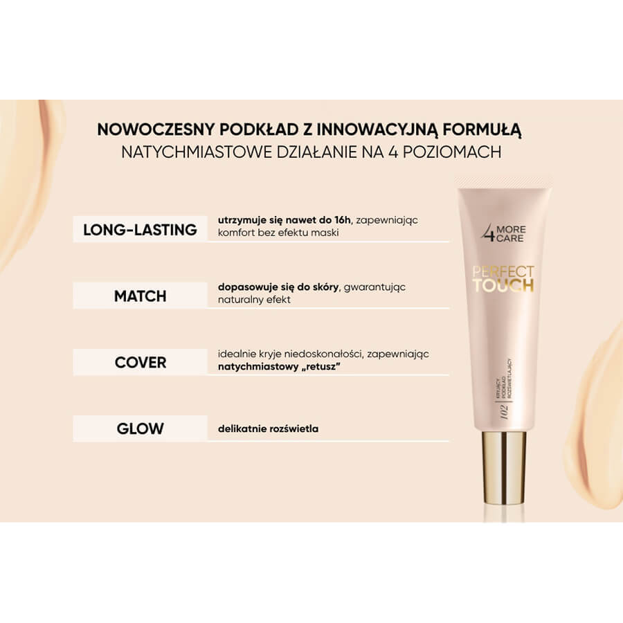 More4Care Perfect Touch, fondotinta illuminante opaco, 101 Ivory, 30 ml