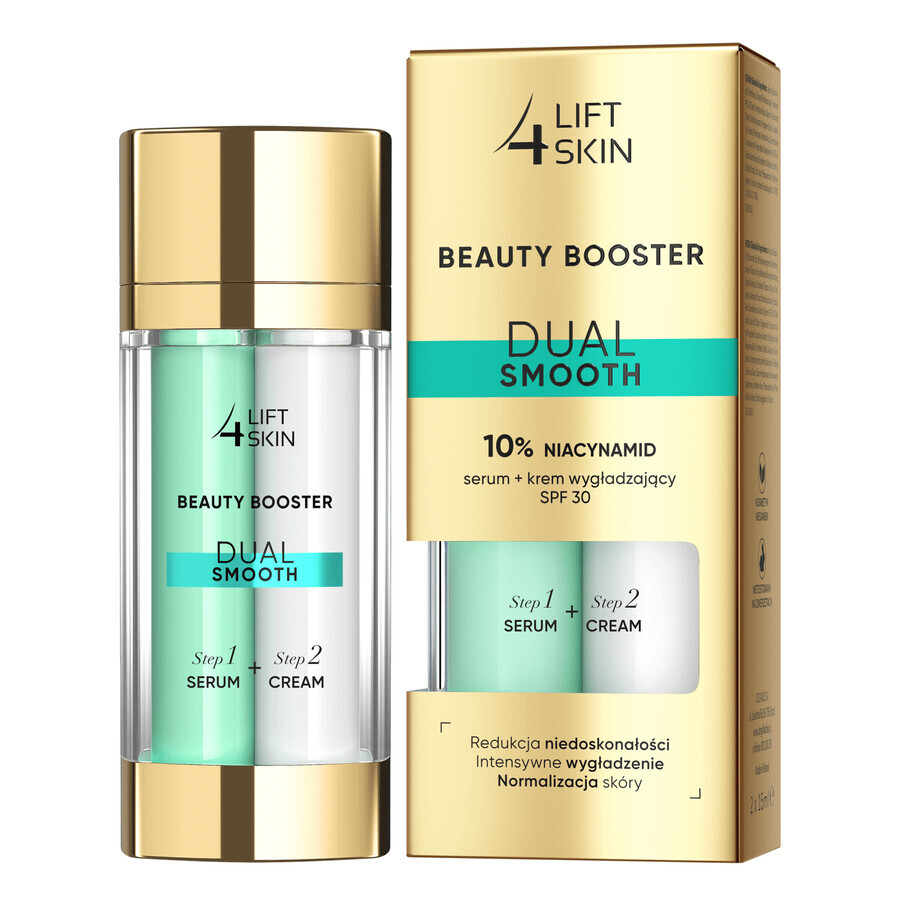 Set Lift4Skin Beauty Booster Dual Smooth, siero al 10% di niacinamide, 15 ml + crema levigante, SPF 30, 15 ml