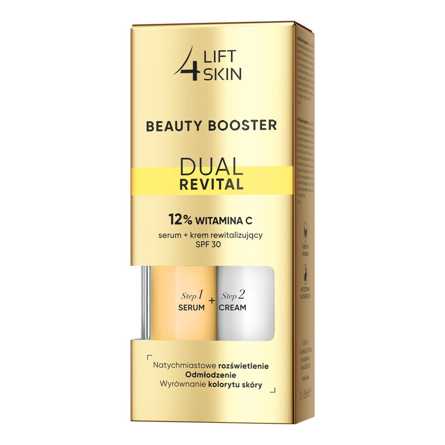 Set Lift4Skin Beauty Booster Dual Revital, siero al 12% di vitamina C, 15 ml + crema rivitalizzante, SPF 30, 15 ml