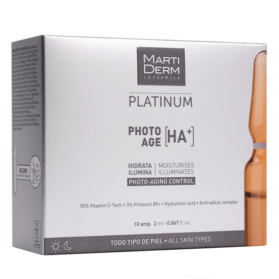 MartiDerm Platinum Photo Age [HA+], ser hidratant și iluminator, 2 ml x 10 fiole