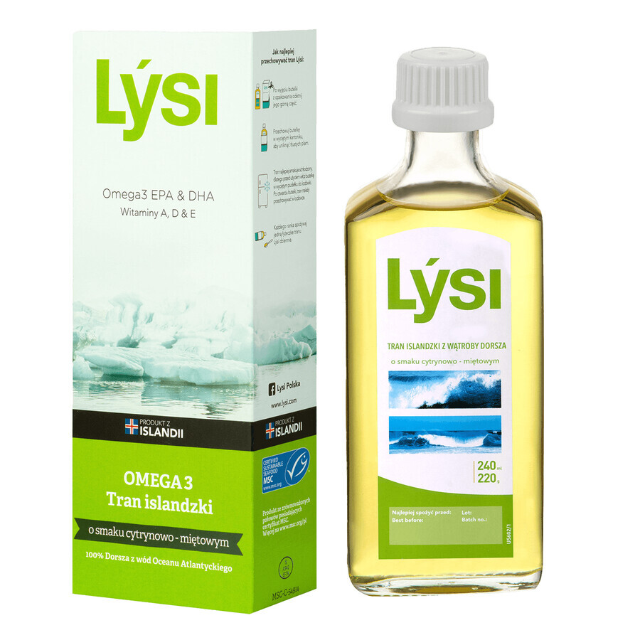 Lysi Icelandic transfats, aroma di limone e menta, 240 ml