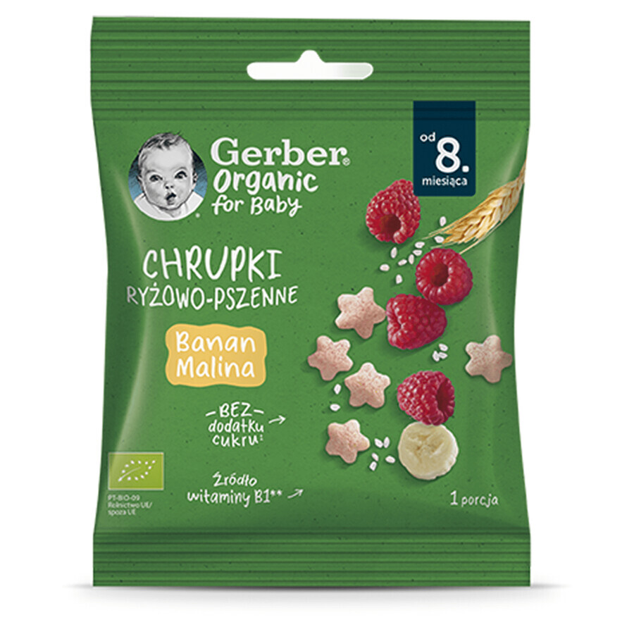 Gerber Organic Arroz-trigo chips, plátano, frambuesa, después de 8 meses, 7 g