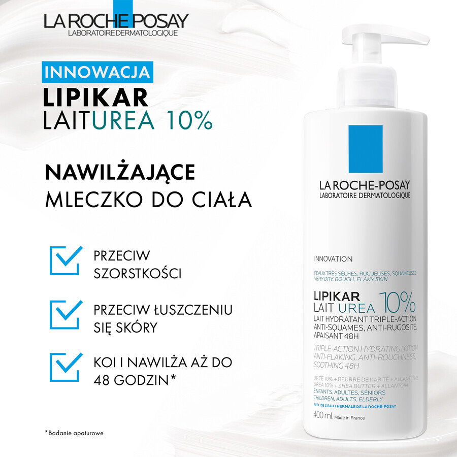 La Roche-Posay Lipikar Lait Urea 10%, lait hydratant pour le corps, 400 ml