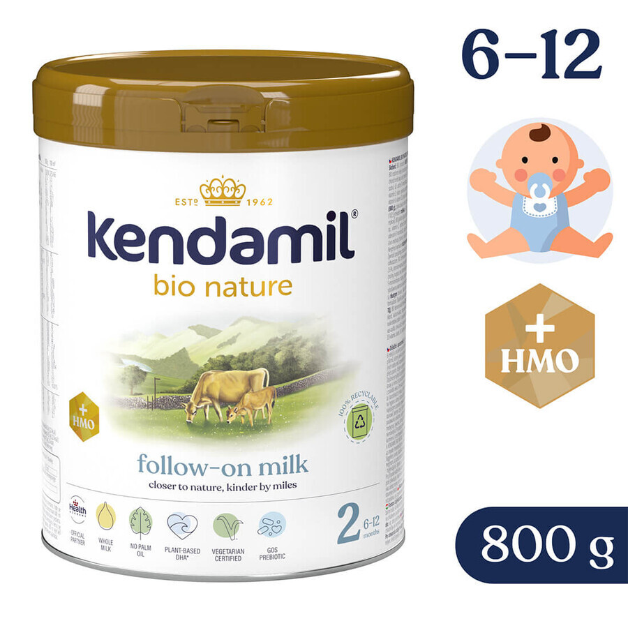 Kendamil Bio Nature 2 HMO+, latte di proseguimento, dopo 6 mesi, 800 g