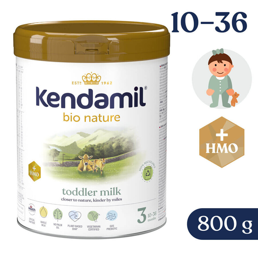 Kendamil Bio Nature 3 HMO+, latte junior, dopo 10 mesi, 800 g