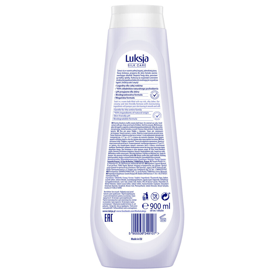 Luxja Silk Care, lozione da bagno cremosa, gustoso cupcake ai frutti di bosco, 900 ml